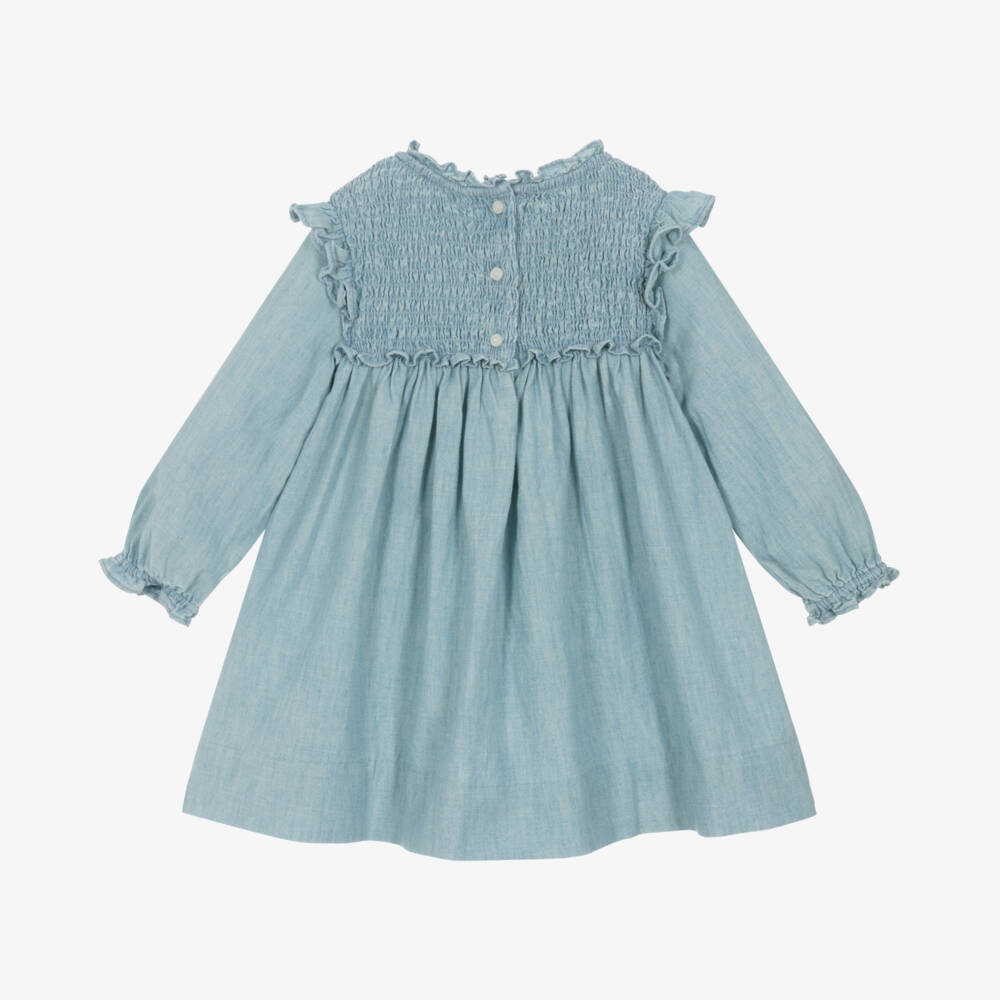 Ralph Lauren-Girls Chambray Ruffled Blue Dress | Childrensalon Outlet