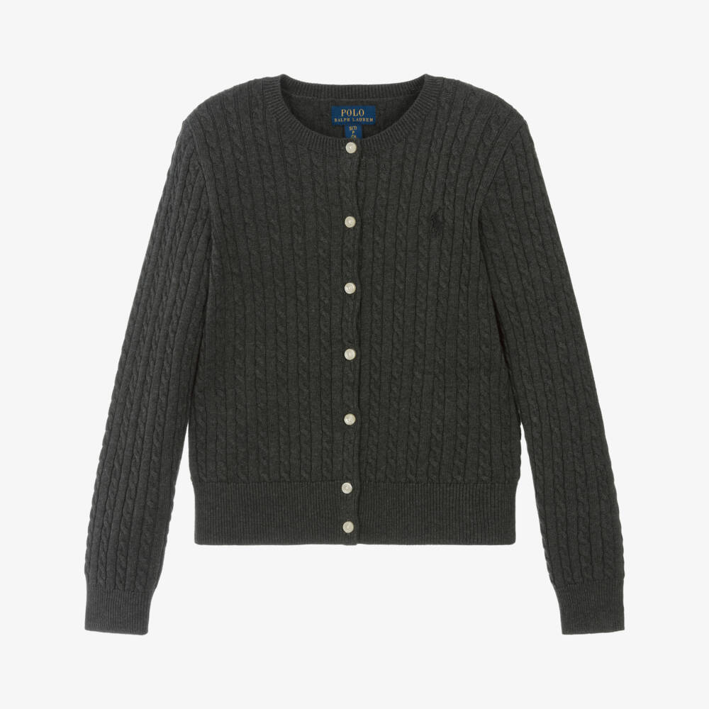 Ralph Lauren-Girls Charcoal Cable-Knit Cardigan | Childrensalon Outlet