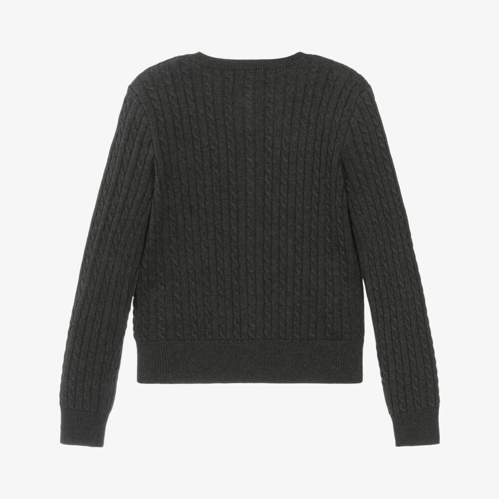 Ralph Lauren-Girls Charcoal Grey Cable Knit Cardigan | Childrensalon Outlet