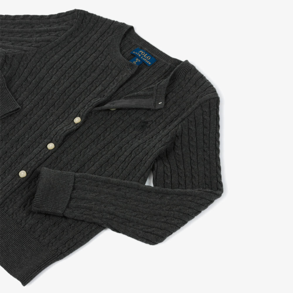 Ralph Lauren-Girls Charcoal Grey Cable Knit Cardigan | Childrensalon Outlet