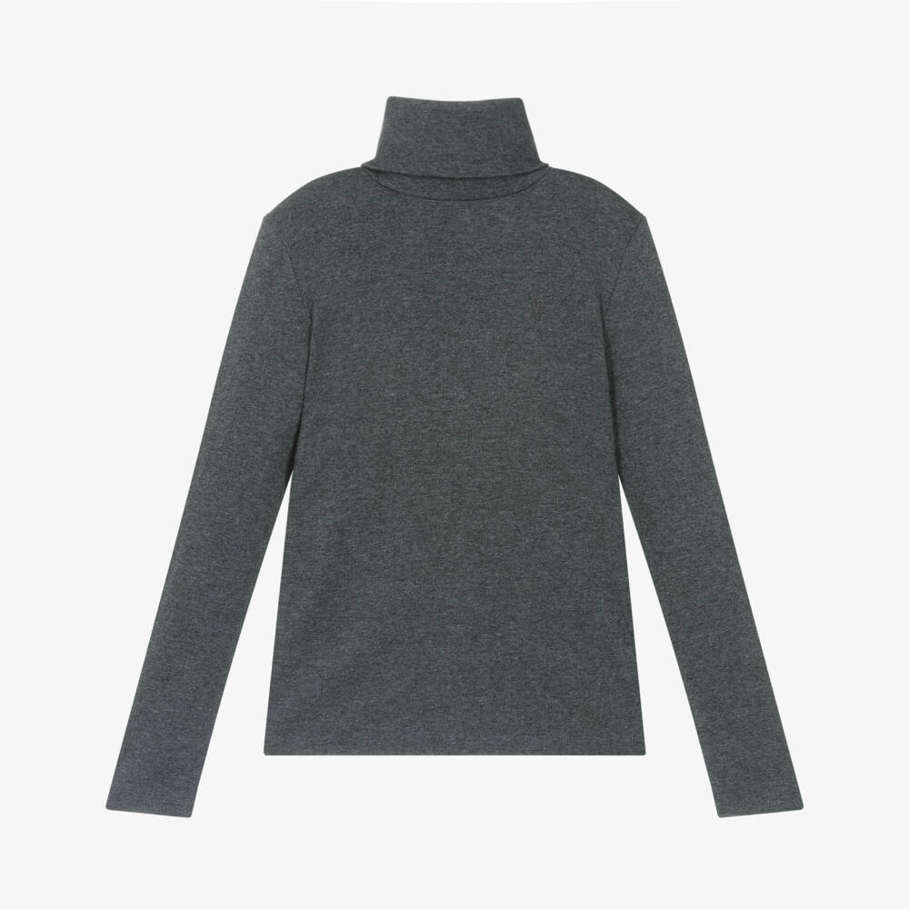 Ralph Lauren-Girls Charcoal Grey Long-Sleeved Roll Neck Top | Childrensalon Outlet