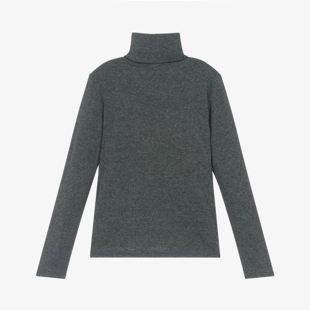 Ralph Lauren-Girls Charcoal Grey Long-Sleeved Roll Neck Top | Childrensalon Outlet