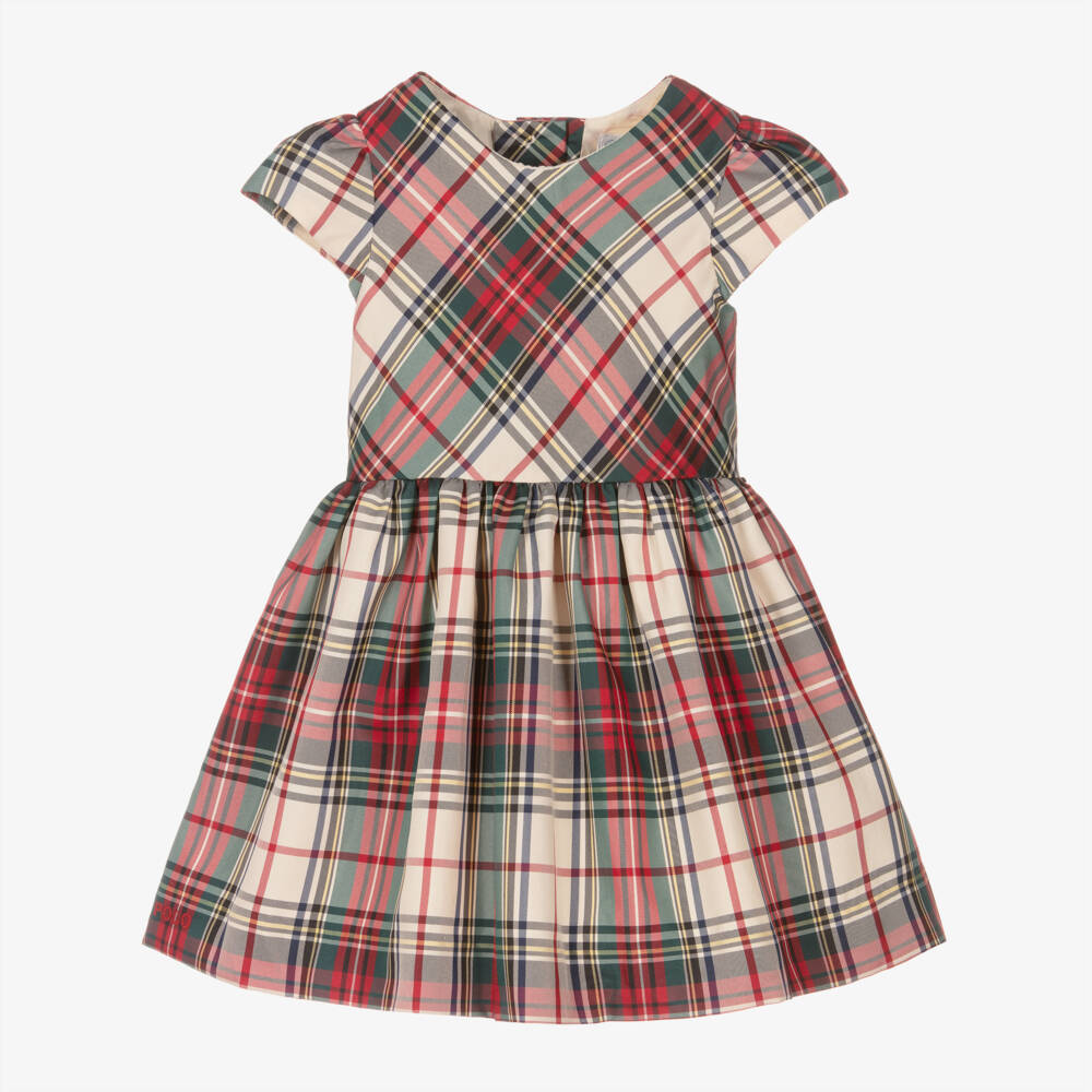 Ralph Lauren-Girls Check Satin Dress with Bow | Childrensalon Outlet