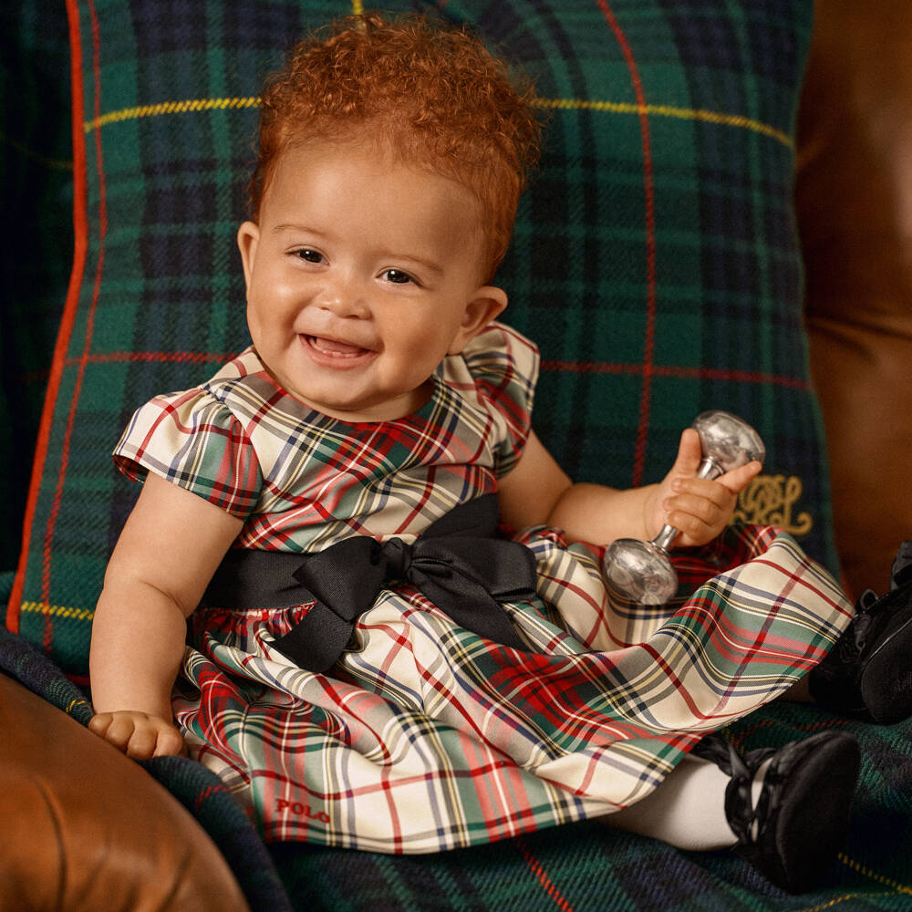 Ralph Lauren-Girls Check Satin Dress with Bow | Childrensalon Outlet