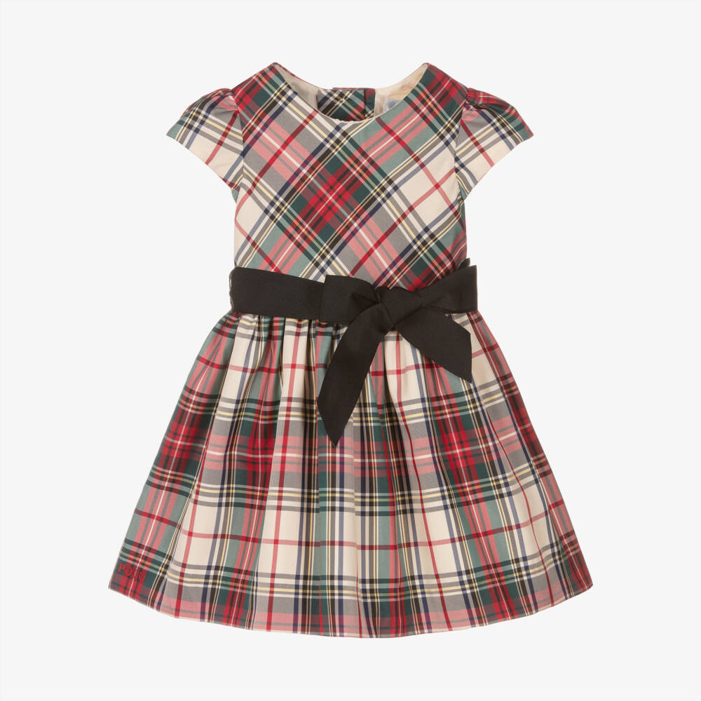 Ralph Lauren-Girls Check Satin Dress with Bow | Childrensalon Outlet