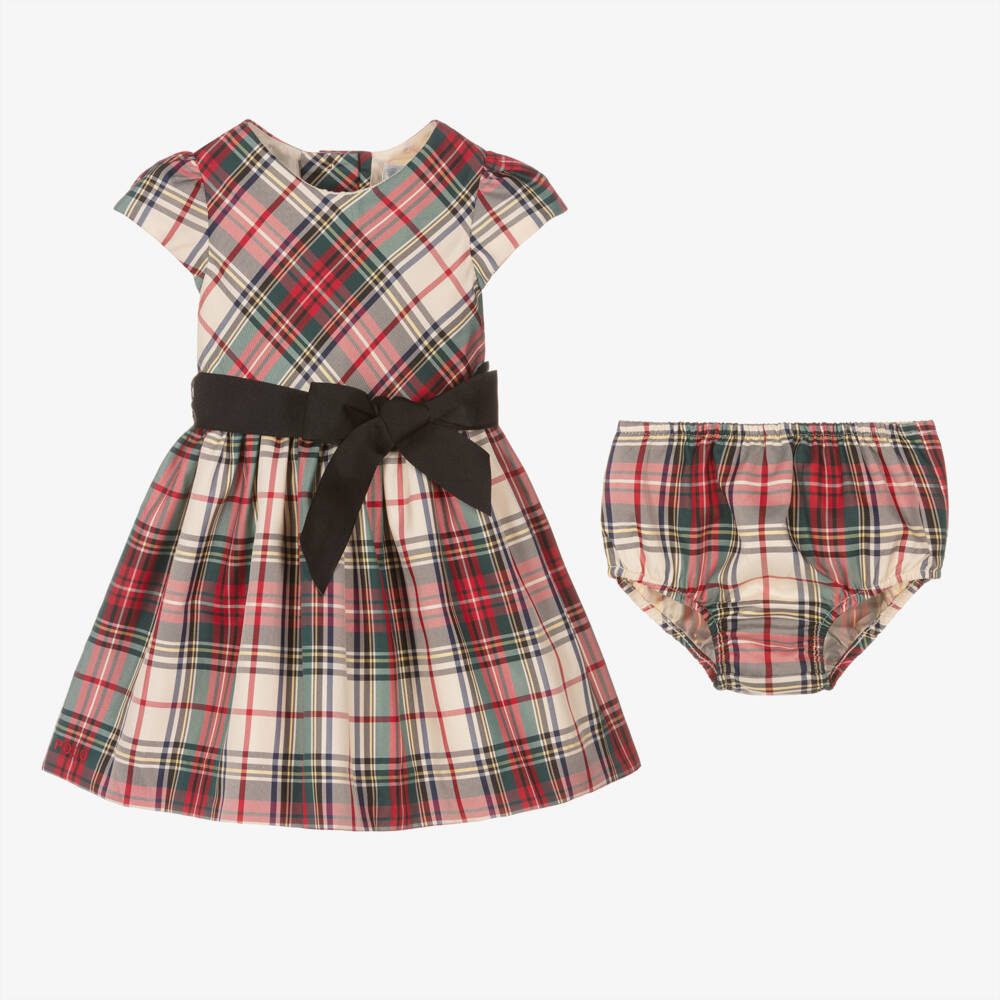 Ralph Lauren-Girls Check Satin Dress with Bow | Childrensalon Outlet