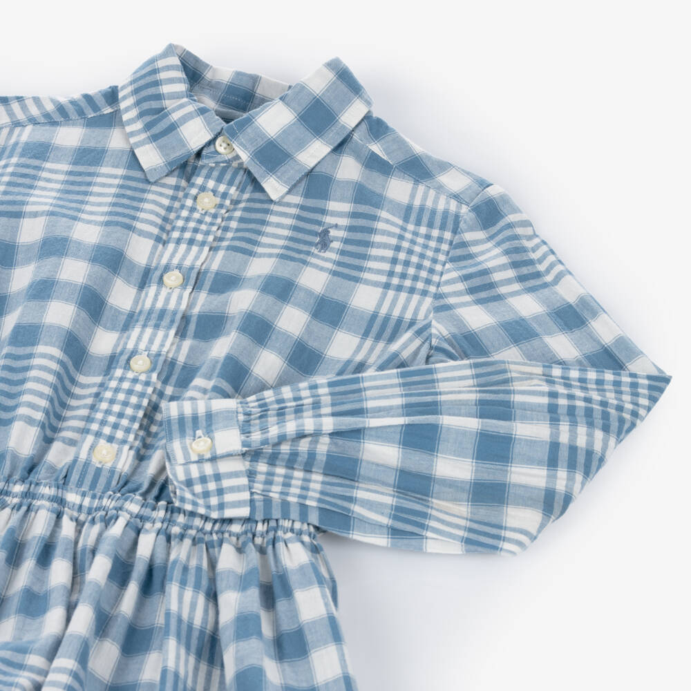 Ralph Lauren-فستان قطن بطبعة مربعات لون أزرق | Childrensalon Outlet