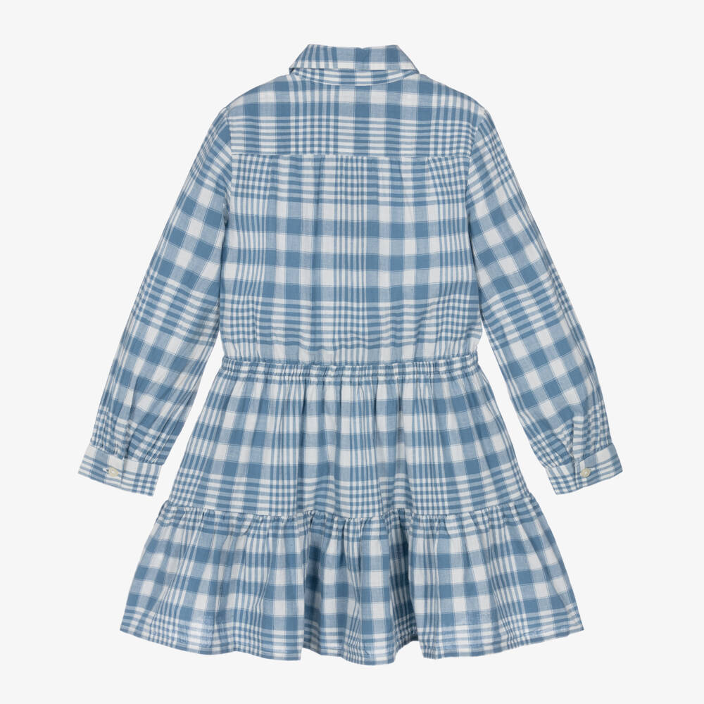 Ralph Lauren-فستان قطن بطبعة مربعات لون أزرق | Childrensalon Outlet