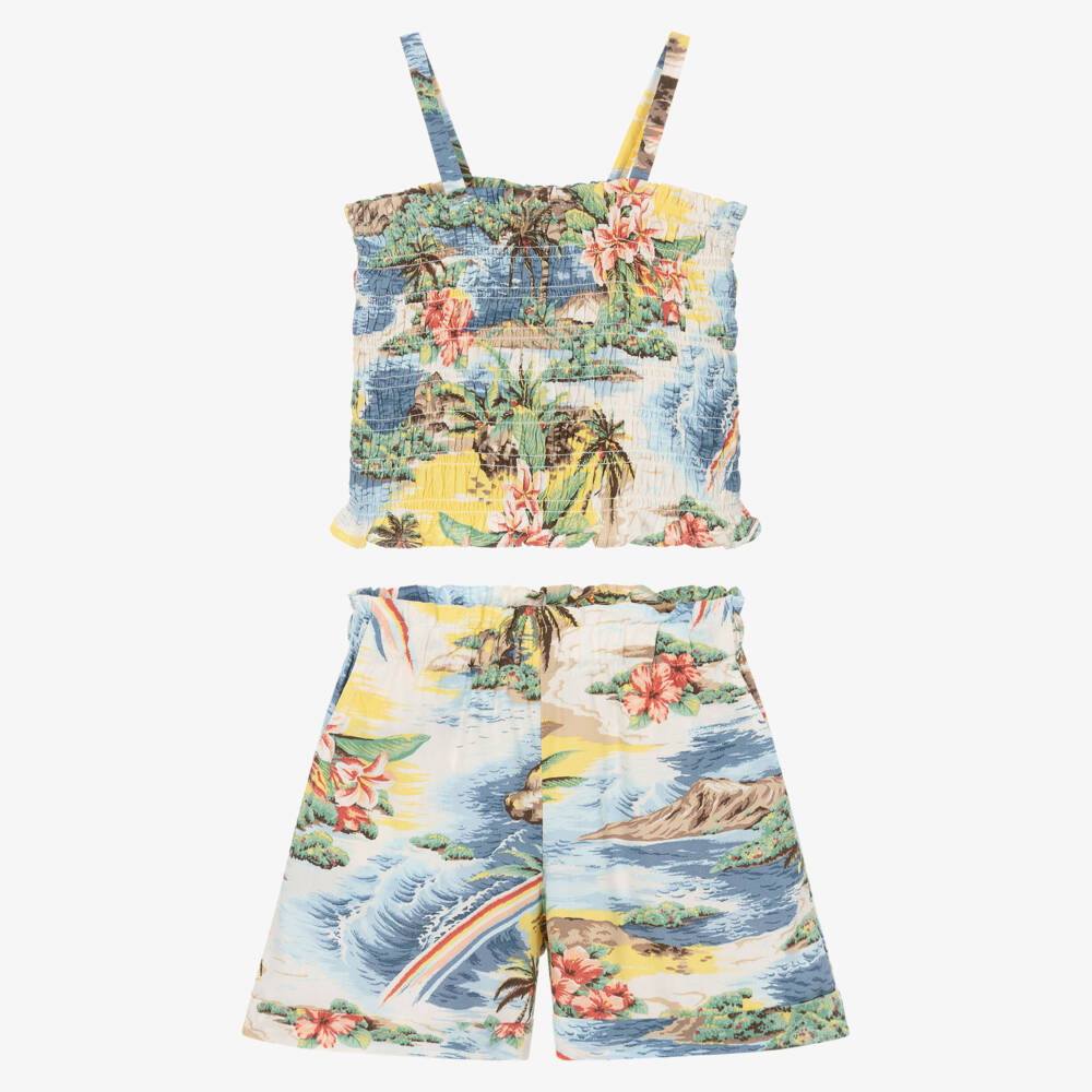 Ralph Lauren-Girls Colourful Tropical Print Shorts Set | Childrensalon Outlet
