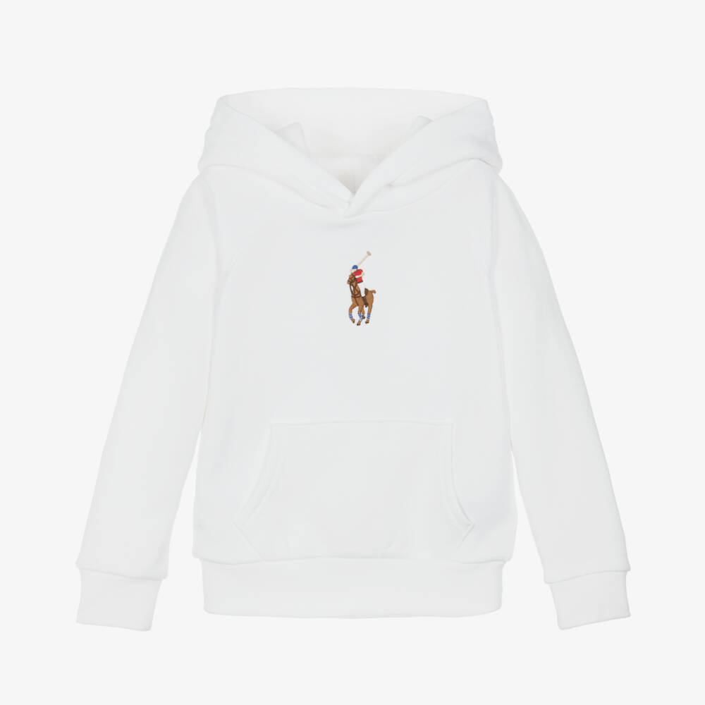 Ralph Lauren-هودي قطن لون أبيض للأولاد | Childrensalon Outlet
