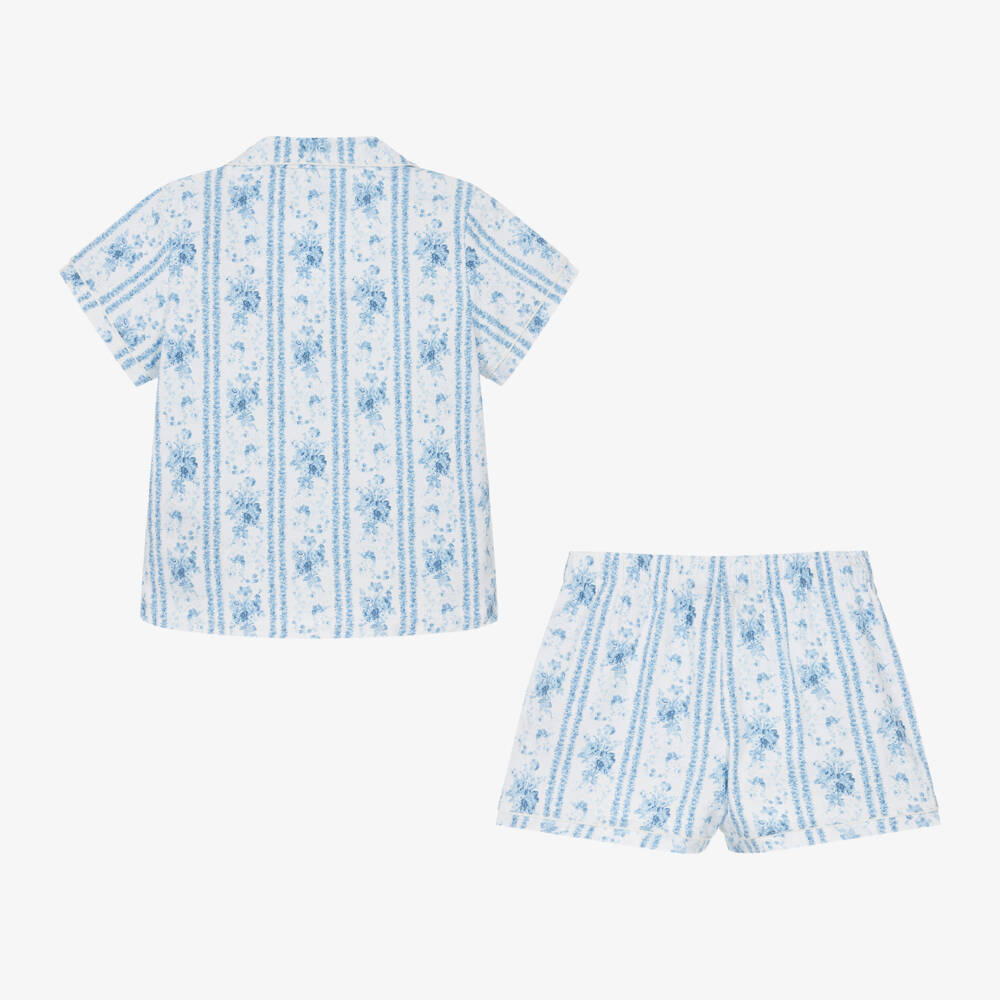 Ralph Lauren-Girls Cotton Floral Blue Pyjama Set | Childrensalon Outlet