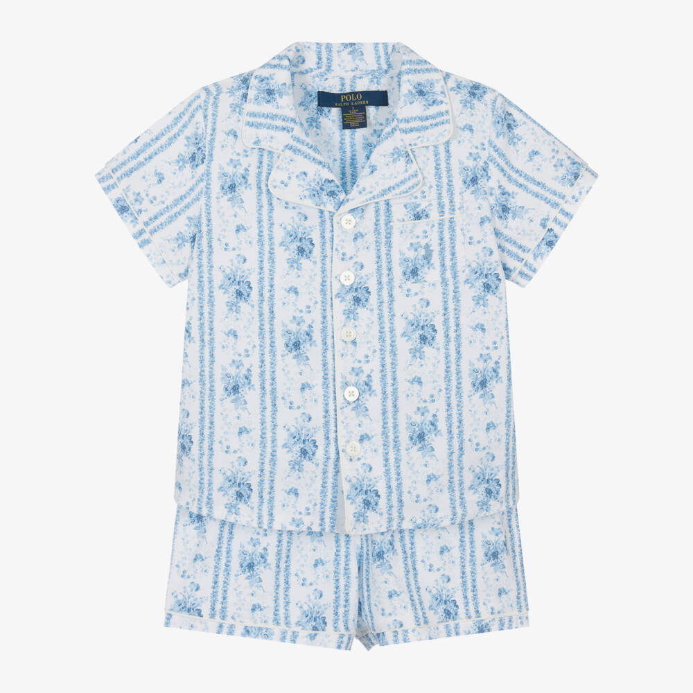 Ralph Lauren-Girls Cotton Floral Blue Pyjama Set | Childrensalon Outlet