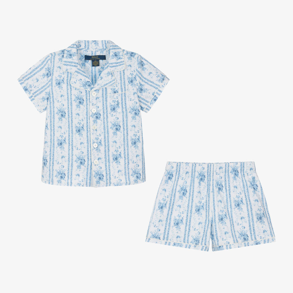 Ralph Lauren-Girls Cotton Floral Blue Pyjama Set | Childrensalon Outlet