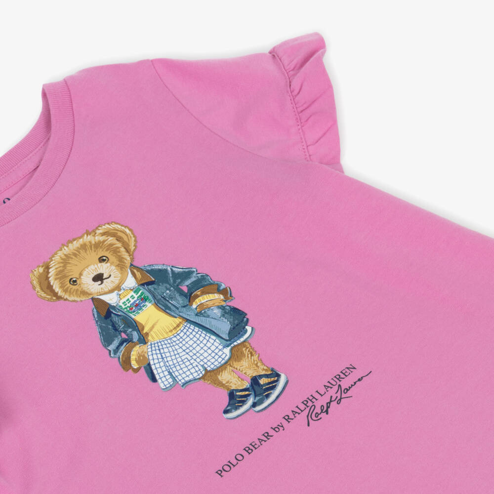 Ralph Lauren-Girls Cotton Pink Polo Bear Dress | Childrensalon Outlet