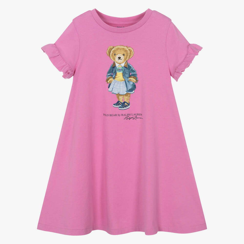 Ralph Lauren-Girls Cotton Pink Polo Bear Dress | Childrensalon Outlet