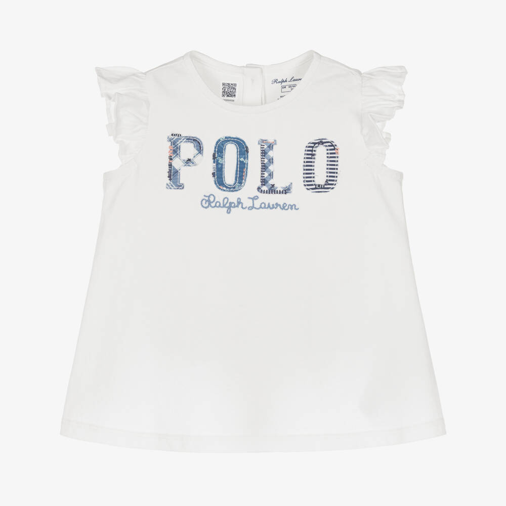 Ralph Lauren-Girls Cotton Ruffle Logo Top | Childrensalon Outlet