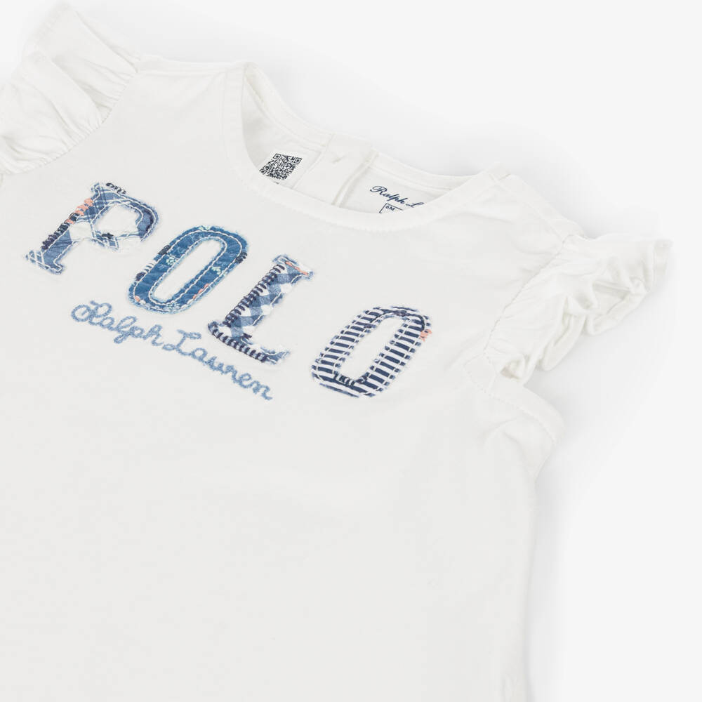 Ralph Lauren-تيشيرت باتشوورك قطن لون أبيض | Childrensalon Outlet
