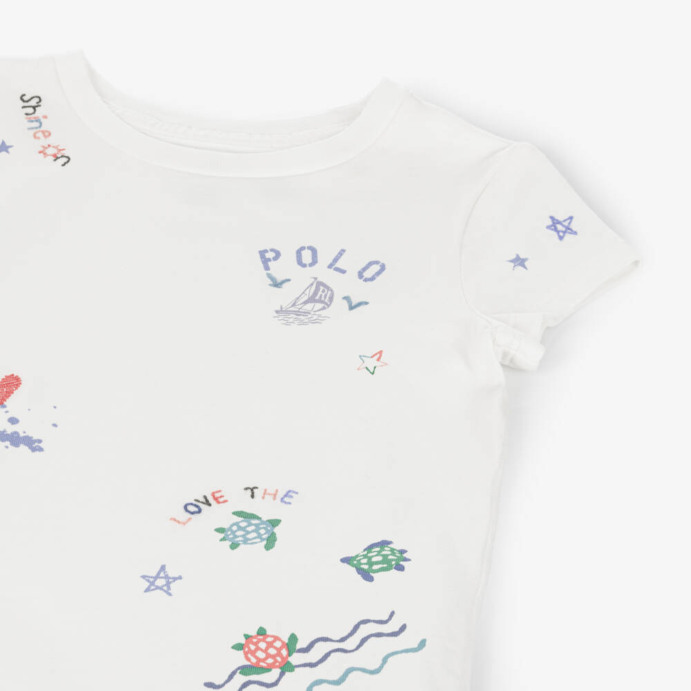 رالف لورين-تيشيرت قطن لون أبيض للبنات | Childrensalon Outlet