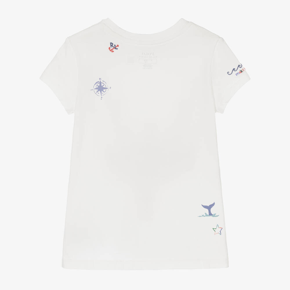 رالف لورين-تيشيرت قطن لون أبيض للبنات | Childrensalon Outlet