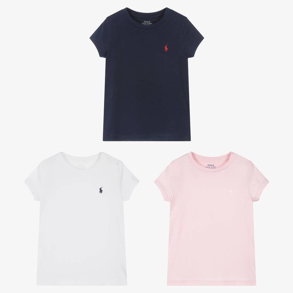 Ralph Lauren - T-shirts en coton fille (lot de 3) | Childrensalon