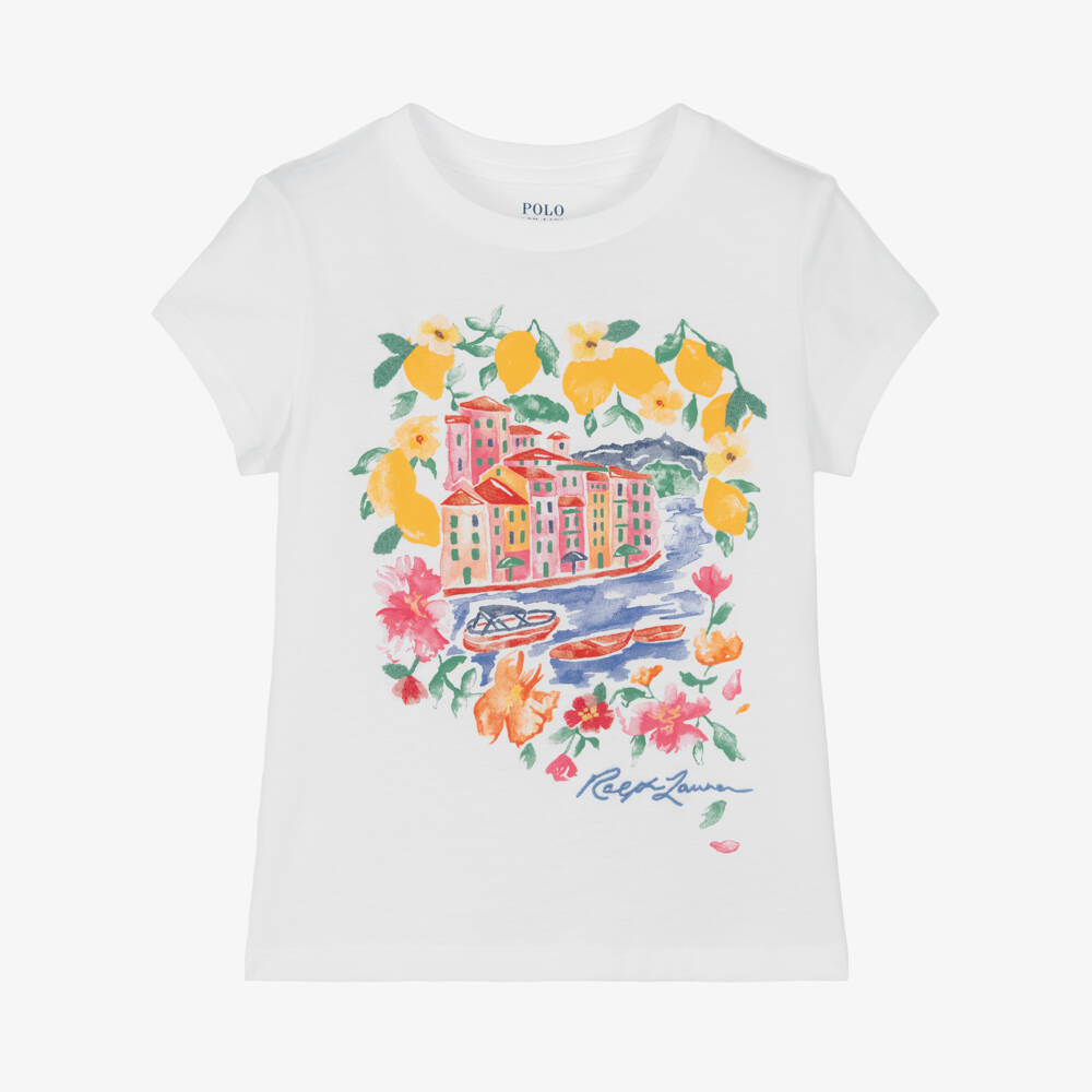 Ralph Lauren-Girls Cotton Tee with Riviera Design | Childrensalon Outlet
