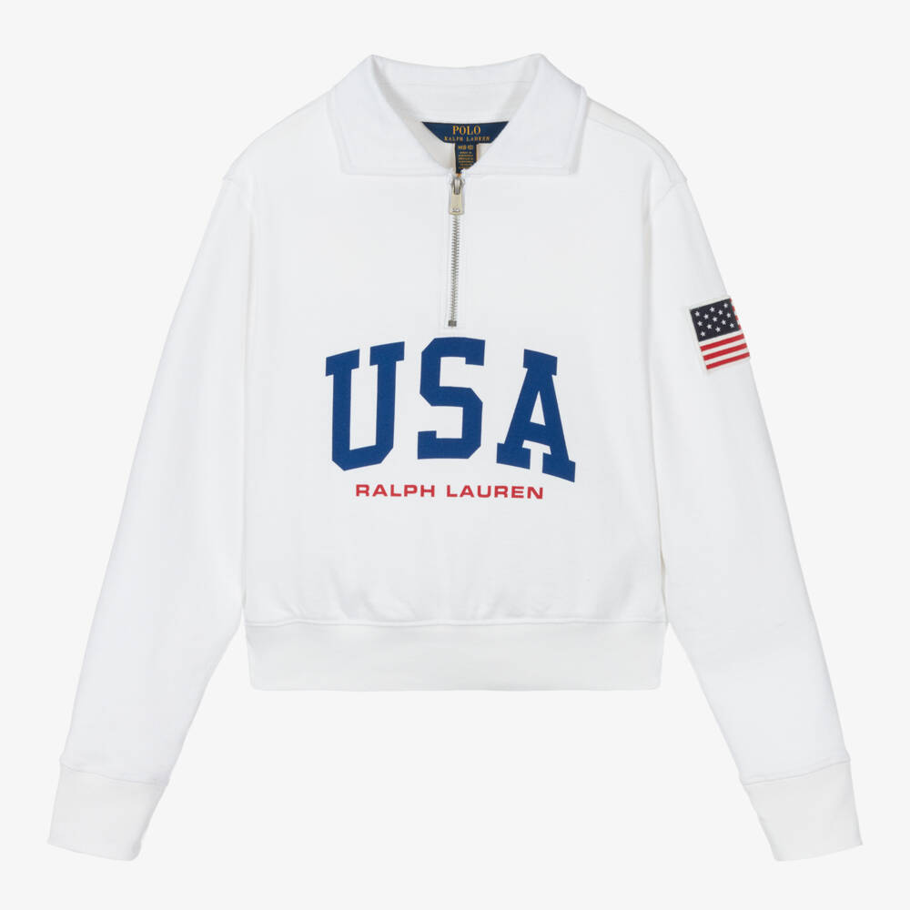 Ralph Lauren-Girls Cotton USA Zip Sweatshirt | Childrensalon Outlet