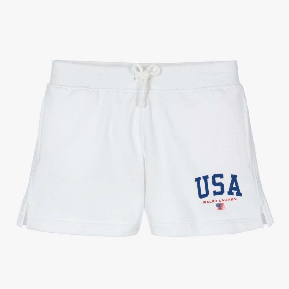 Ralph Lauren-Girls Cotton White Logo Shorts | Childrensalon Outlet