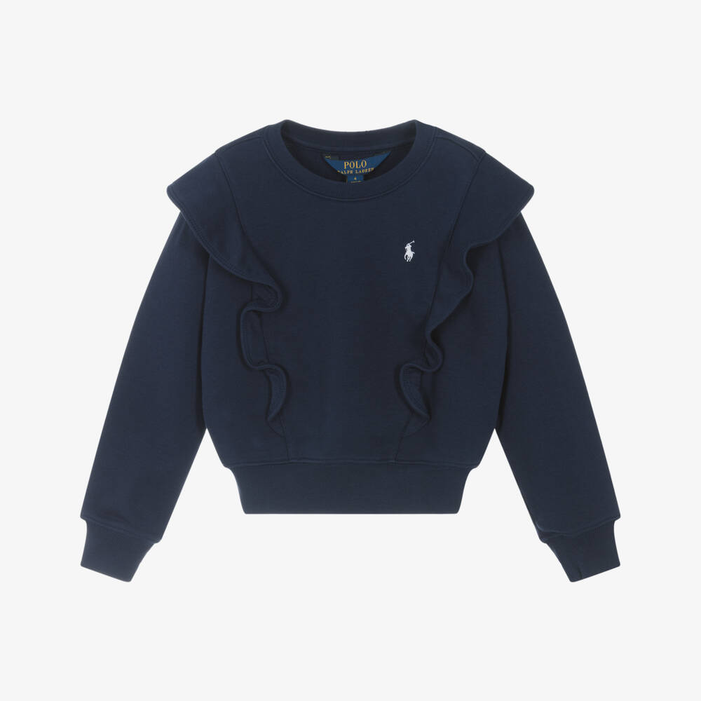 Ralph Lauren-Girls Cozy Blue Ruffle Top | Childrensalon Outlet