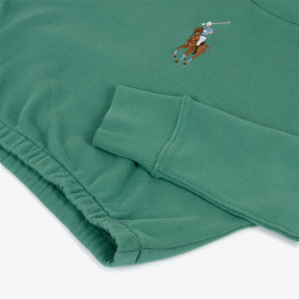 Ralph Lauren-هودي أخضر دافئ للبنات مع تصميم حصان | Childrensalon Outlet