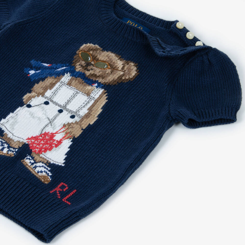 Ralph Lauren-Girls Cozy Navy Polo Bear Sweater | Childrensalon Outlet