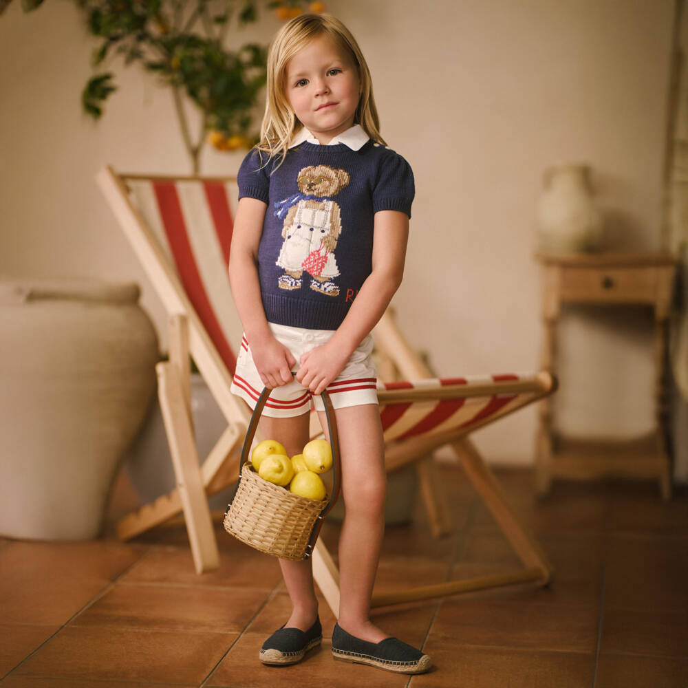 Ralph Lauren-Girls Cozy Navy Polo Bear Sweater | Childrensalon Outlet