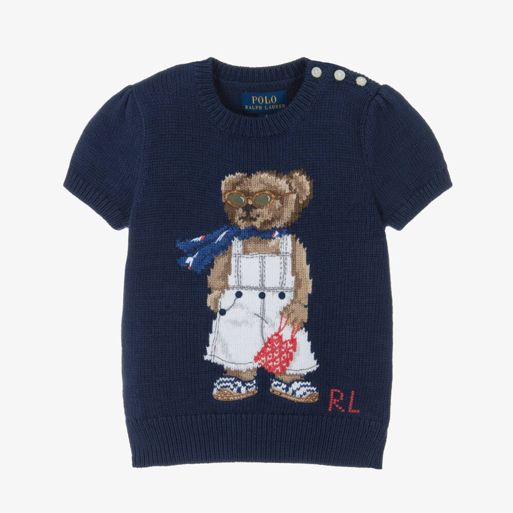 Ralph Lauren-Girls Cozy Navy Polo Bear Sweater | Childrensalon Outlet