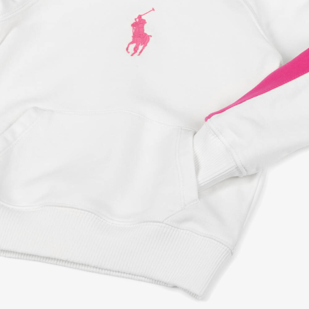 Ralph Lauren-Girls Cozy Pink Trim Hoodie | Childrensalon Outlet