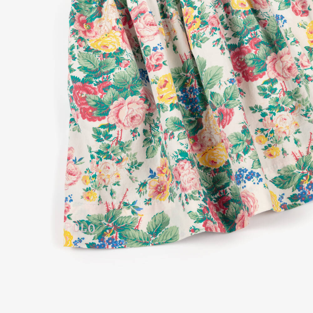 Ralph Lauren-Girls Cream Floral Cotton Frock | Childrensalon Outlet