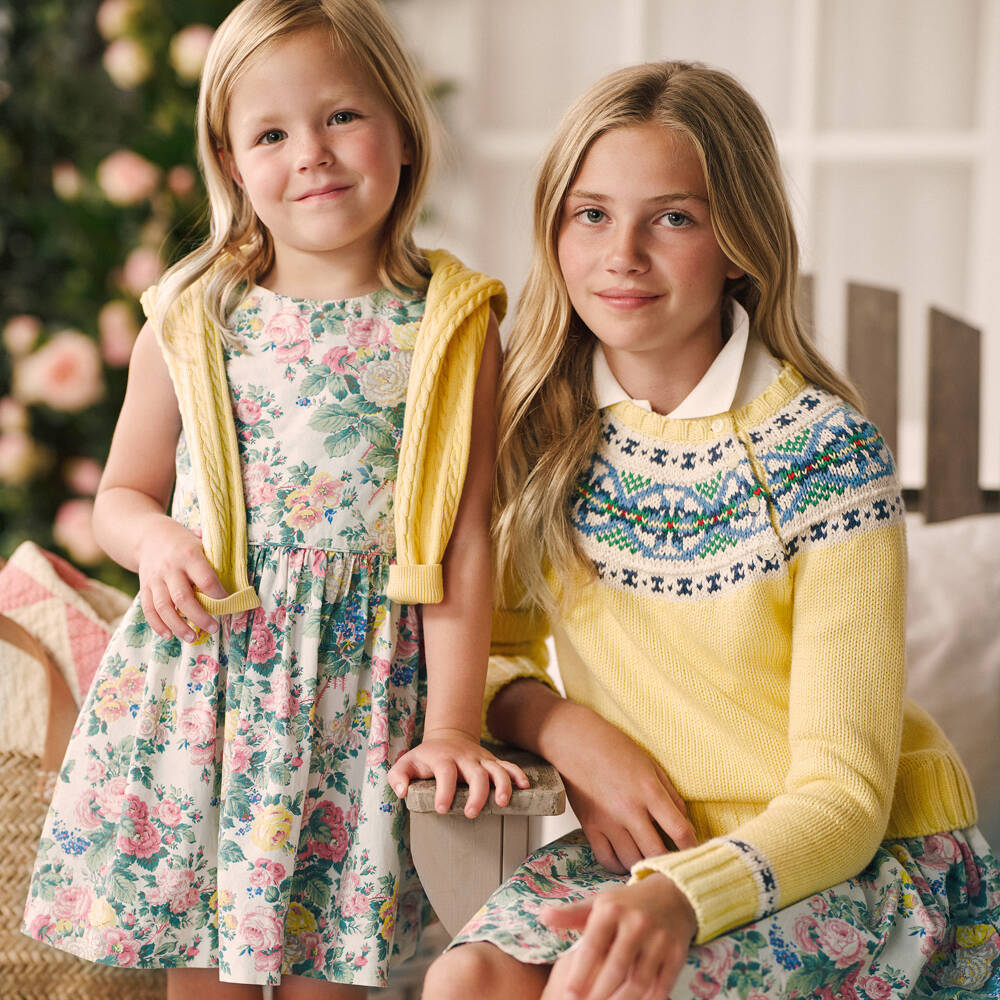 Ralph Lauren-Girls Cream Floral Cotton Frock | Childrensalon Outlet