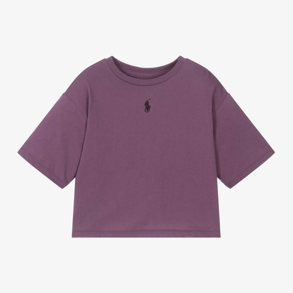 Ralph Lauren-Girls Cropped Purple Pony Tee | Childrensalon Outlet
