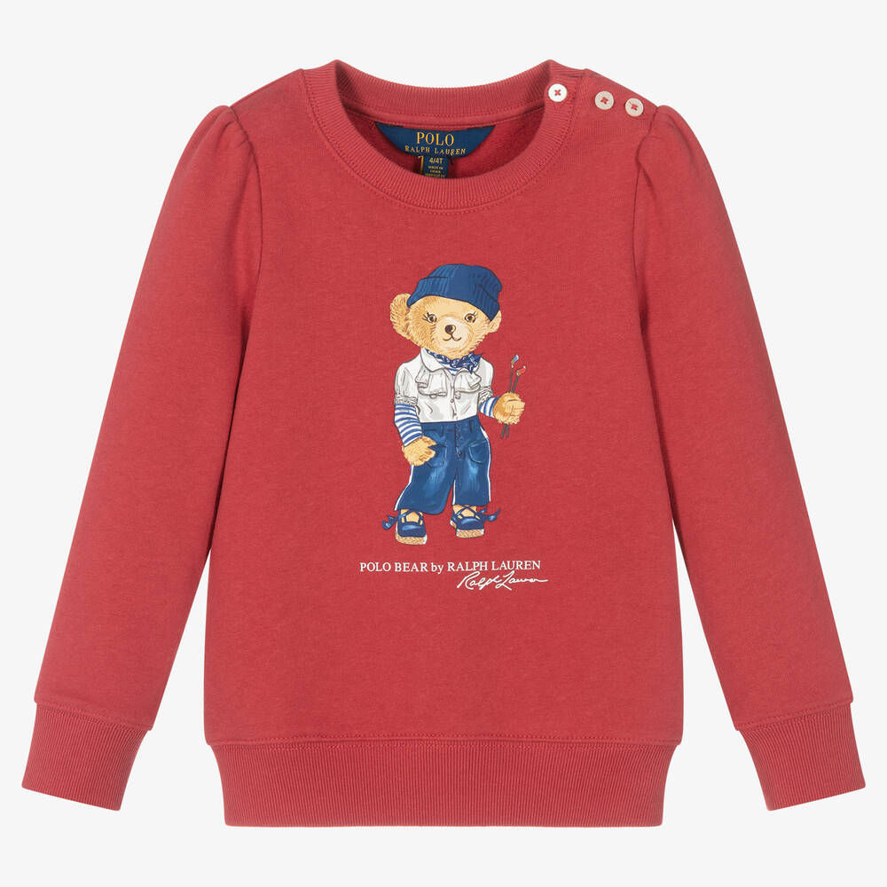 Polo Ralph Lauren - Girls Dark Red Polo Bear Sweatshirt | Childrensalon