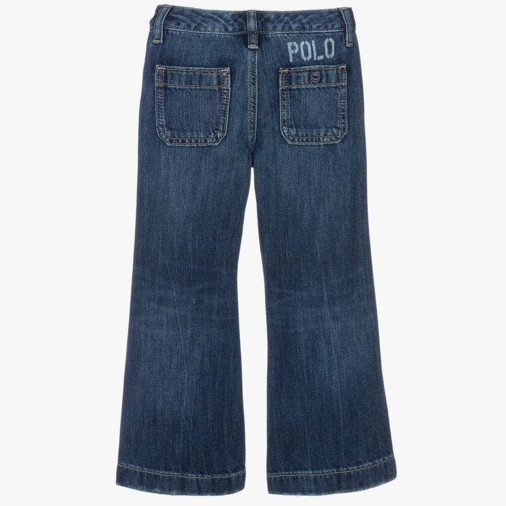 Ralph Lauren-Girls Denim Blue Wide-Leg Trousers | Childrensalon Outlet