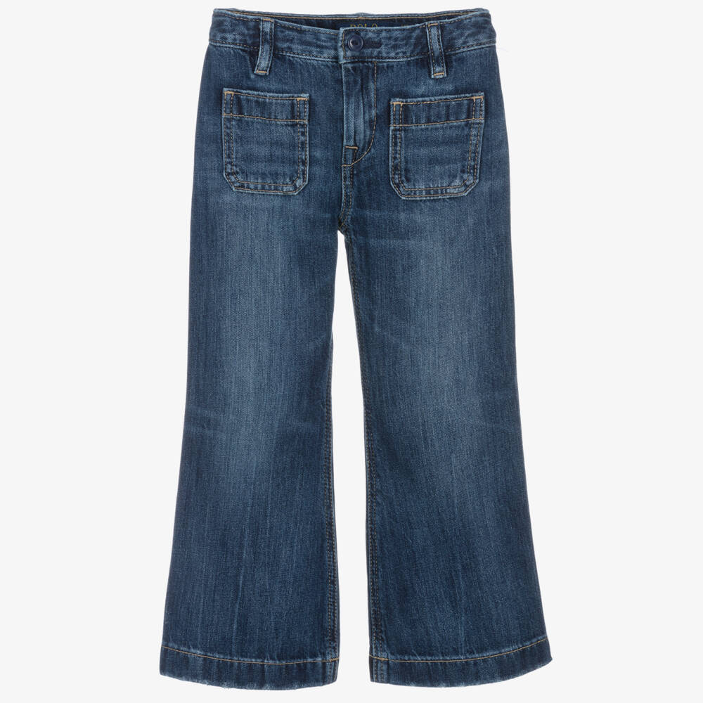 Ralph Lauren-Girls Denim Blue Wide-Leg Trousers | Childrensalon Outlet