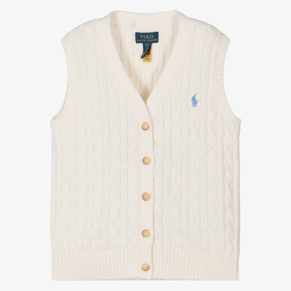 Ralph Lauren-Girls Elegant Ivory Knit Waistcoat | Childrensalon Outlet