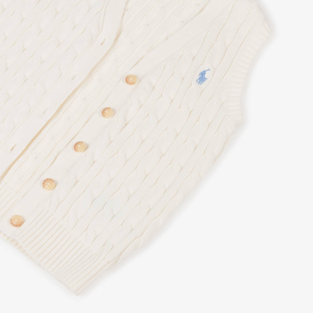 Ralph Lauren-Girls Elegant Ivory Knit Waistcoat | Childrensalon Outlet