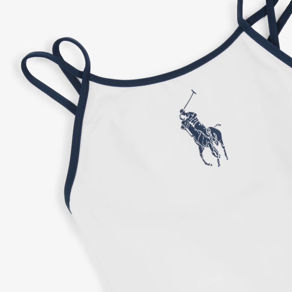 Ralph Lauren-مايوه فاخر أبيض للبنات بنقشة المهر | Childrensalon Outlet