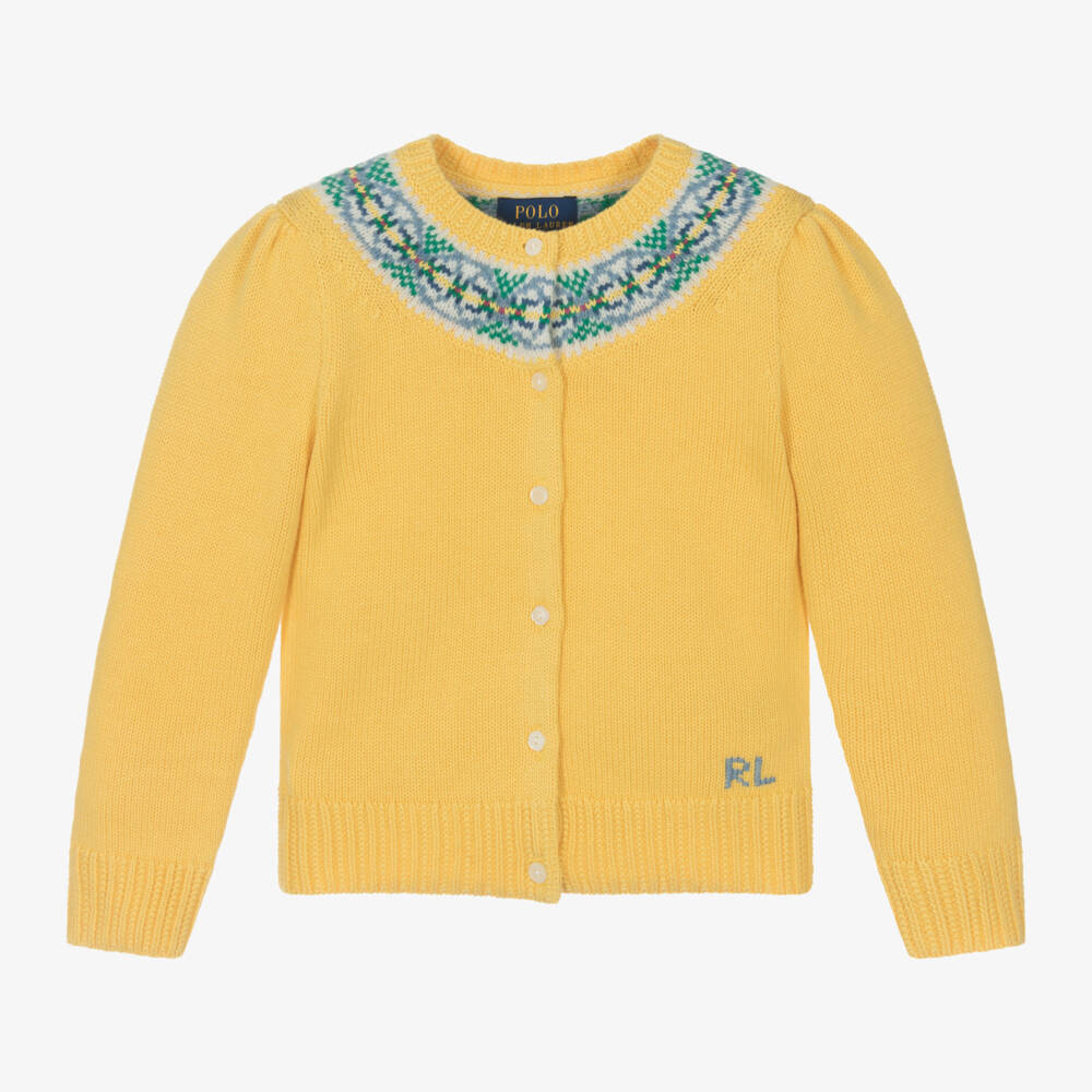 Ralph Lauren-Girls Fair Isle Yellow Knit Cardigan | Childrensalon Outlet