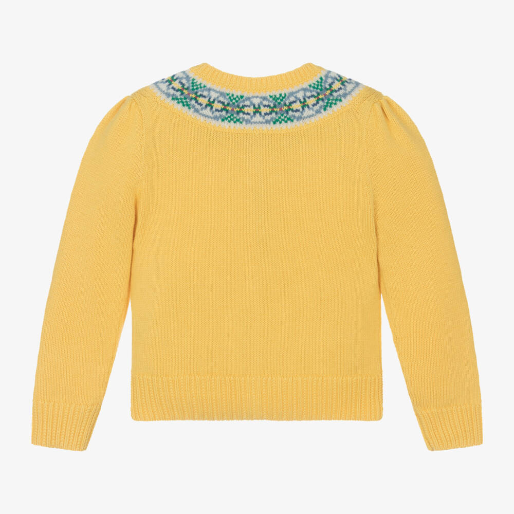 Ralph Lauren-Girls Fair Isle Yellow Knit Cardigan | Childrensalon Outlet
