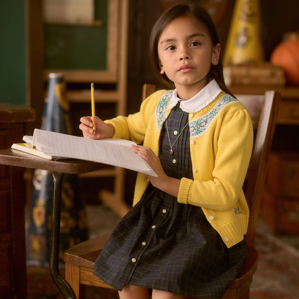 Ralph Lauren-Girls Fair Isle Yellow Knit Cardigan | Childrensalon Outlet