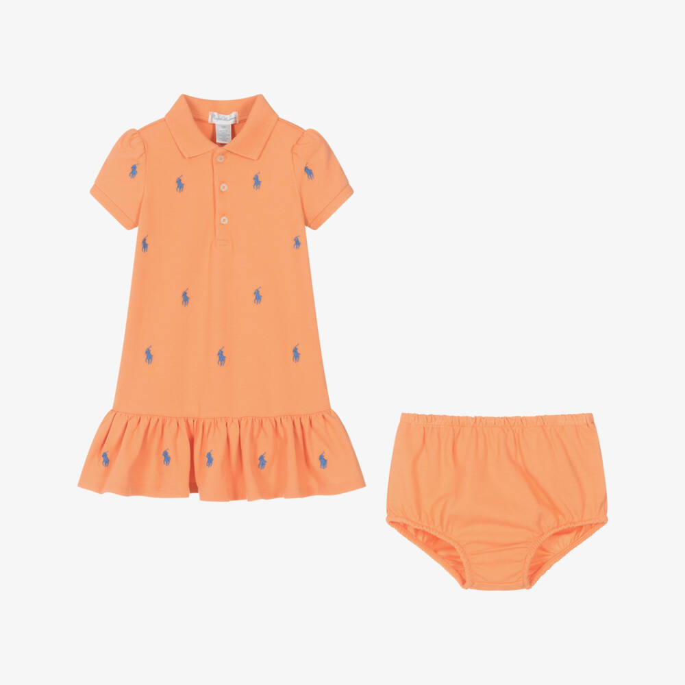 Ralph Lauren-Платье поло из хлопка оранжевое для девочек | Childrensalon Outlet