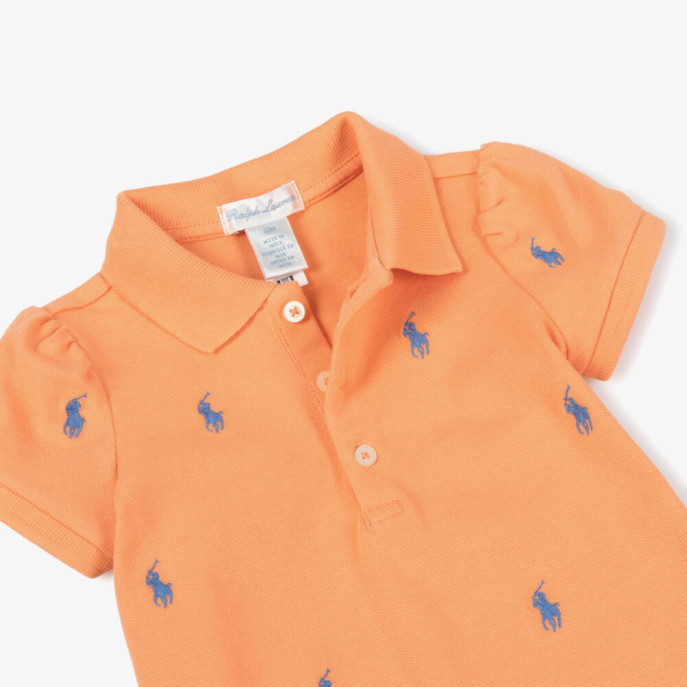 Ralph Lauren-Платье поло из хлопка оранжевое для девочек | Childrensalon Outlet