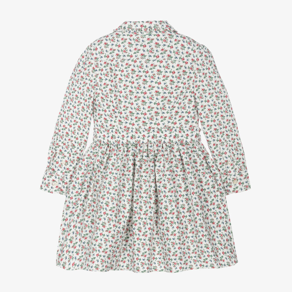 رالف لورين-فستان بطبعة ورود قطن لون عاجي وزهري | Childrensalon Outlet