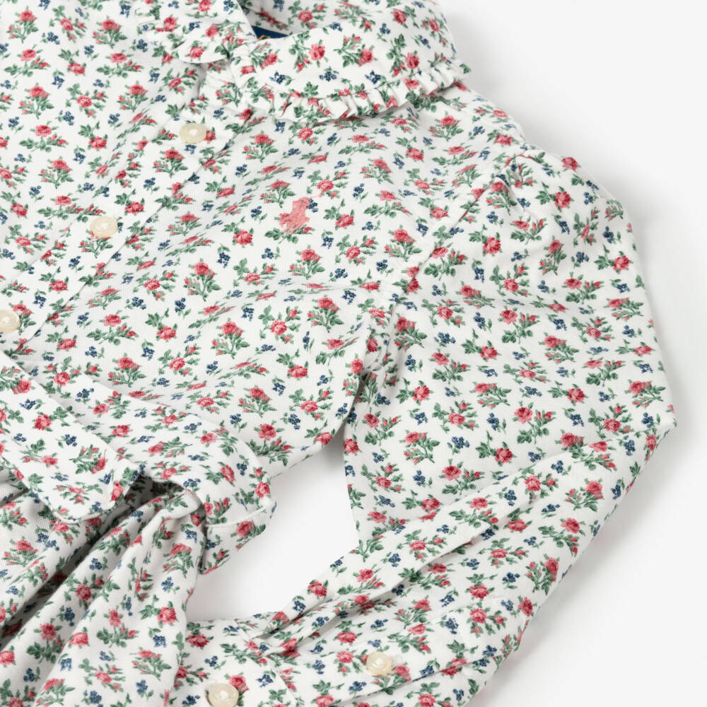 رالف لورين-فستان بطبعة ورود قطن لون عاجي وزهري | Childrensalon Outlet