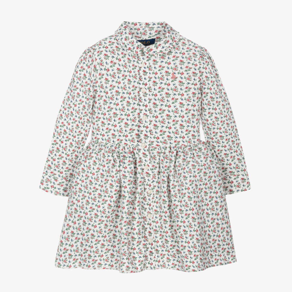 رالف لورين-فستان بطبعة ورود قطن لون عاجي وزهري | Childrensalon Outlet